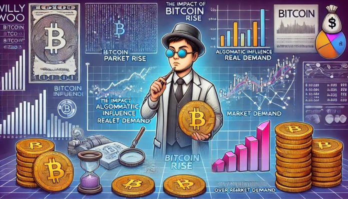 Willy Woo demystifying the recent Bitcoin rise and the impact of algorithms over real market demand. The image features Will