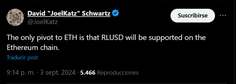 ETH is that RLUSD will be supported