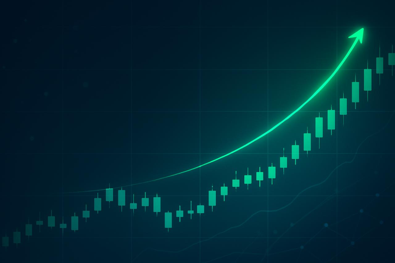 Green arrows showing bullish trend